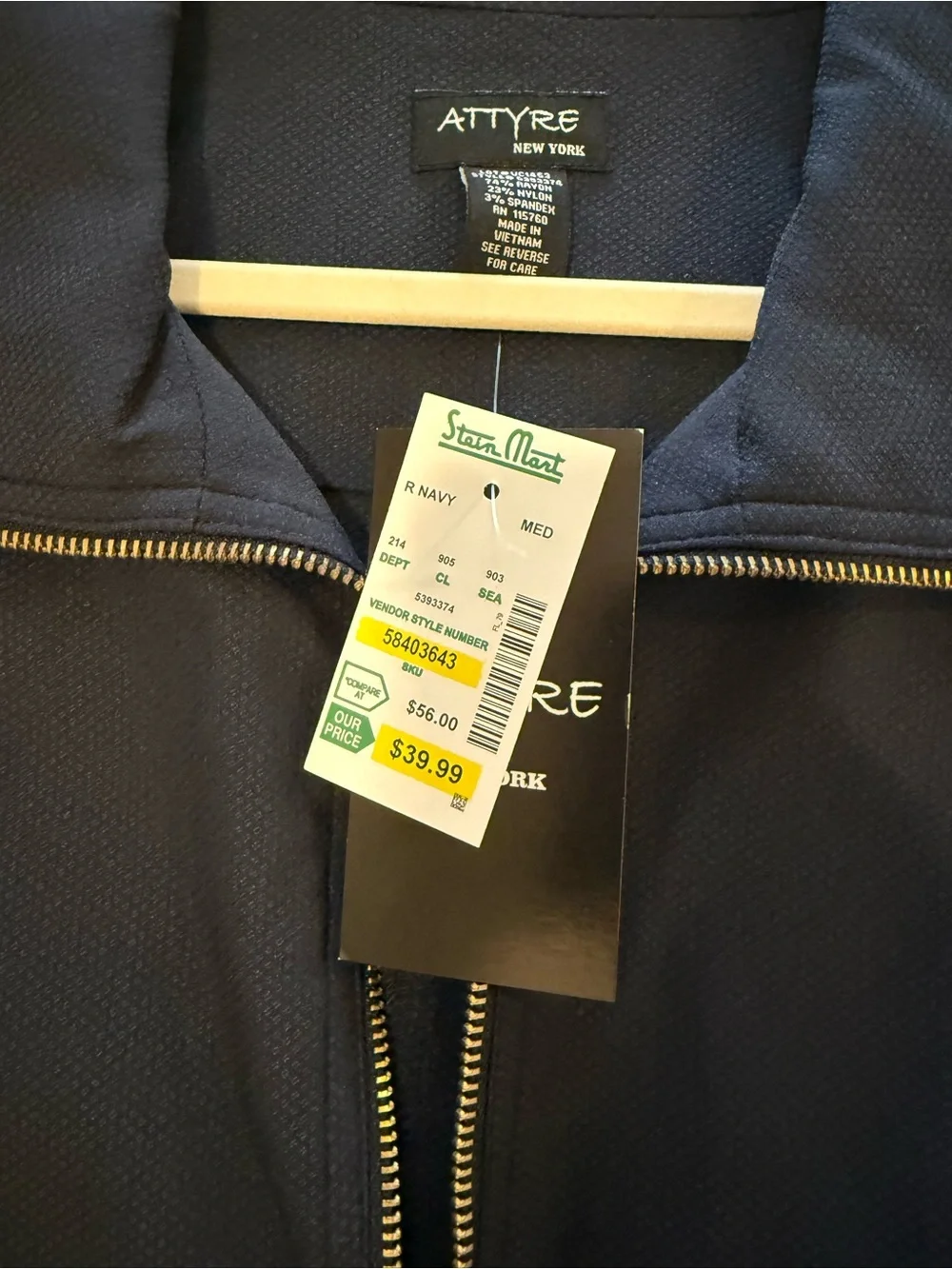 Attyre Dark Navy Zip-Front Utility Jacket with Gold Hardware